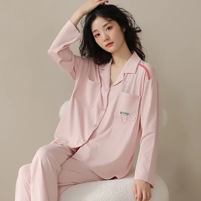Women's Cardigan Long-sleeved Long Pants Cotton Comfortable Pajamas