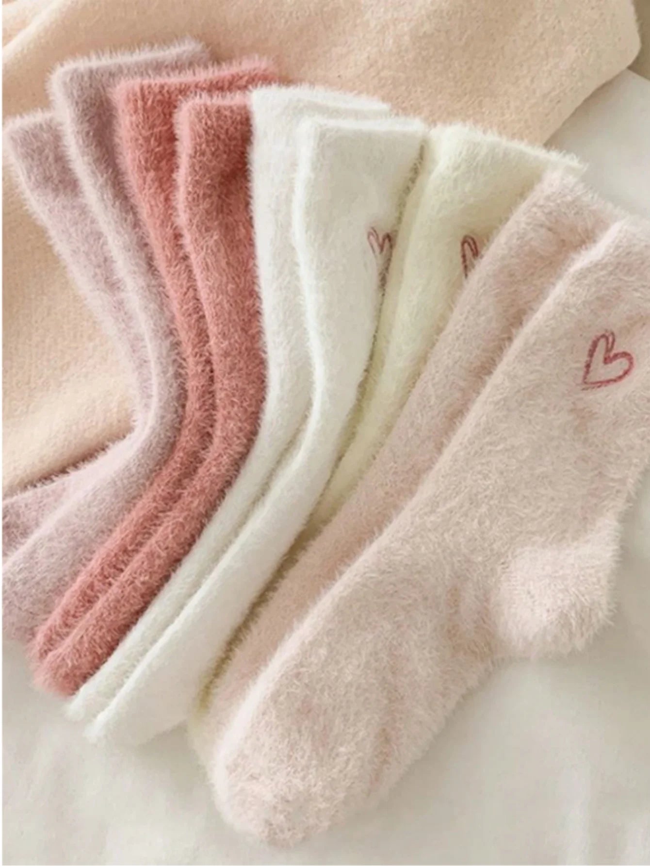 Thick Warm Fuzzy Double Heart Girls Mid-Calf Socks