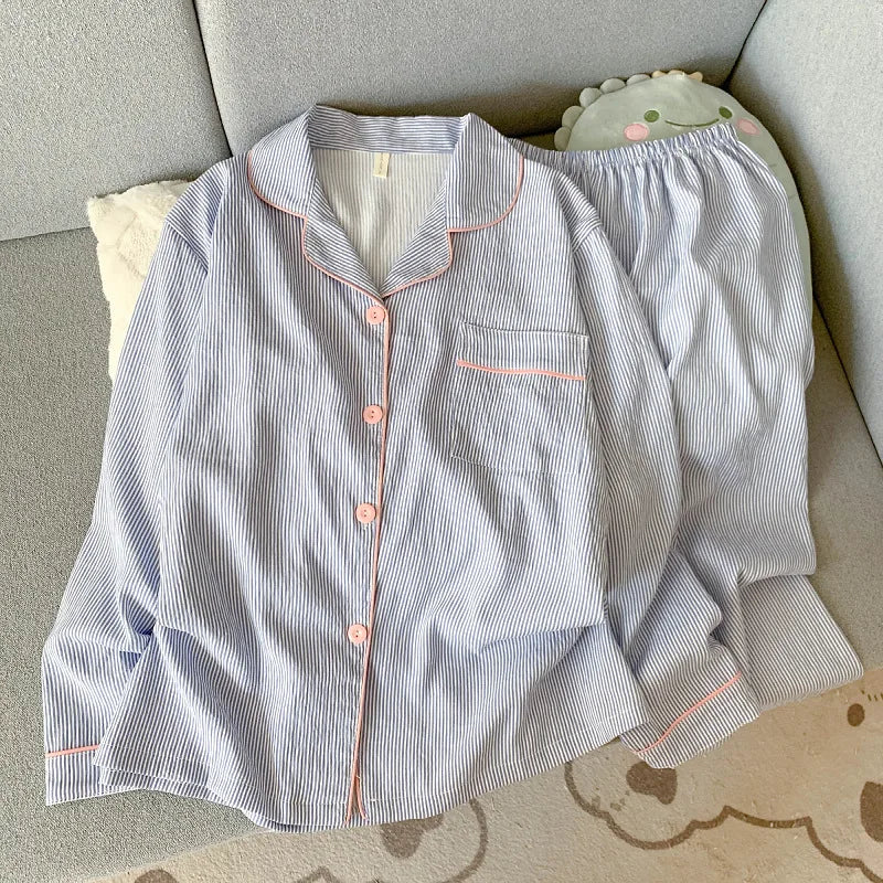 Cloud Soft Cotton ong-Sleeved Top with Long Trousers Sweet and Cute Pajama Set