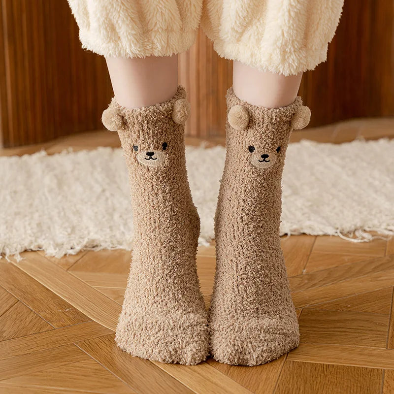 Kawaii 3D Bear Cute Animal Thick Fleece Fuzzy Socks