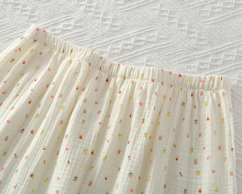 Pure Cotton Three-piece Thin Crepe Fabric Collar Short Sleeved Pants Shorts Set