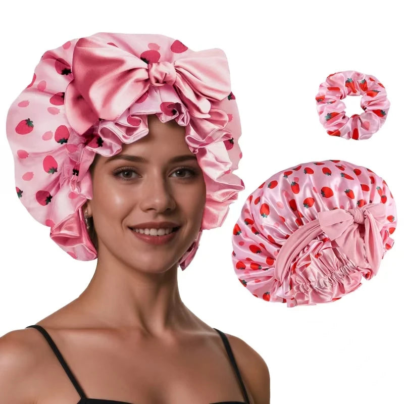 Silk Bonnet Cap Tie Band Adjustable Straps Head Wrap