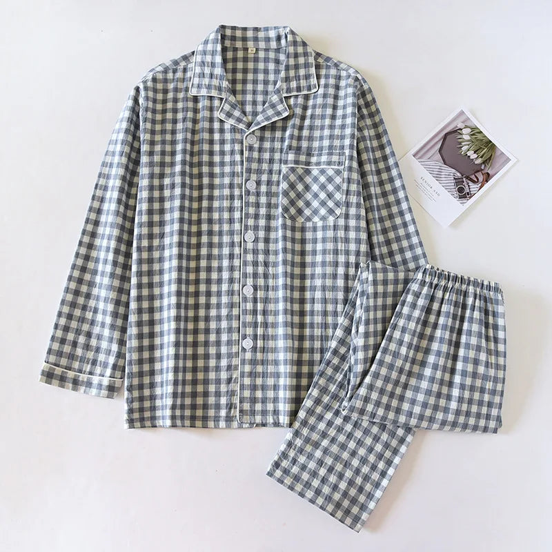 Cotton 100% Plaid Long Sleeve Two Piece Pajama Set