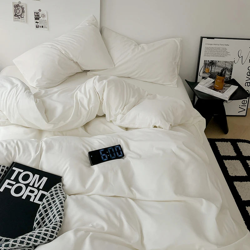 Simple Solid Color Bedding Set Soft Brushed Duvet Covers