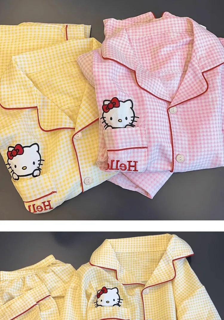Hello Kitty Kuromi Anime Kawaii Cartoon Loose Sleepwear Pajamas Sets