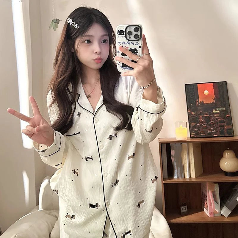 Dot Letter Dog Print Kawaii Pajamas Harajuku Style Sweet Cute Sleepwear Set