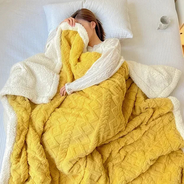 Soft Woolen Blanket for Bedding and Sofa Warm Lamb Velvet Flannel Cover Blanket