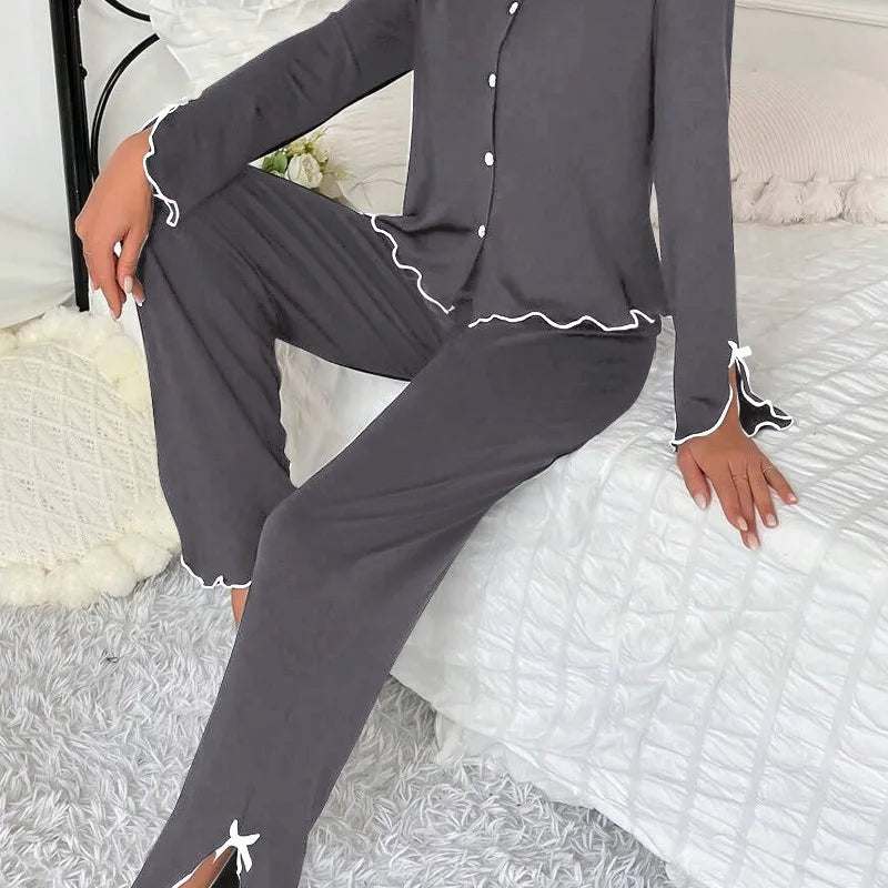 Long Sleeve Solid T-shirt with Pants Loose Loungewear