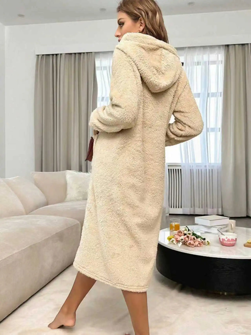 Warm Coral Fleece Bow Design Robe