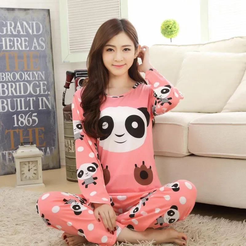 Two-piece Pajamas Set Cotton Round Neck Sleepwear