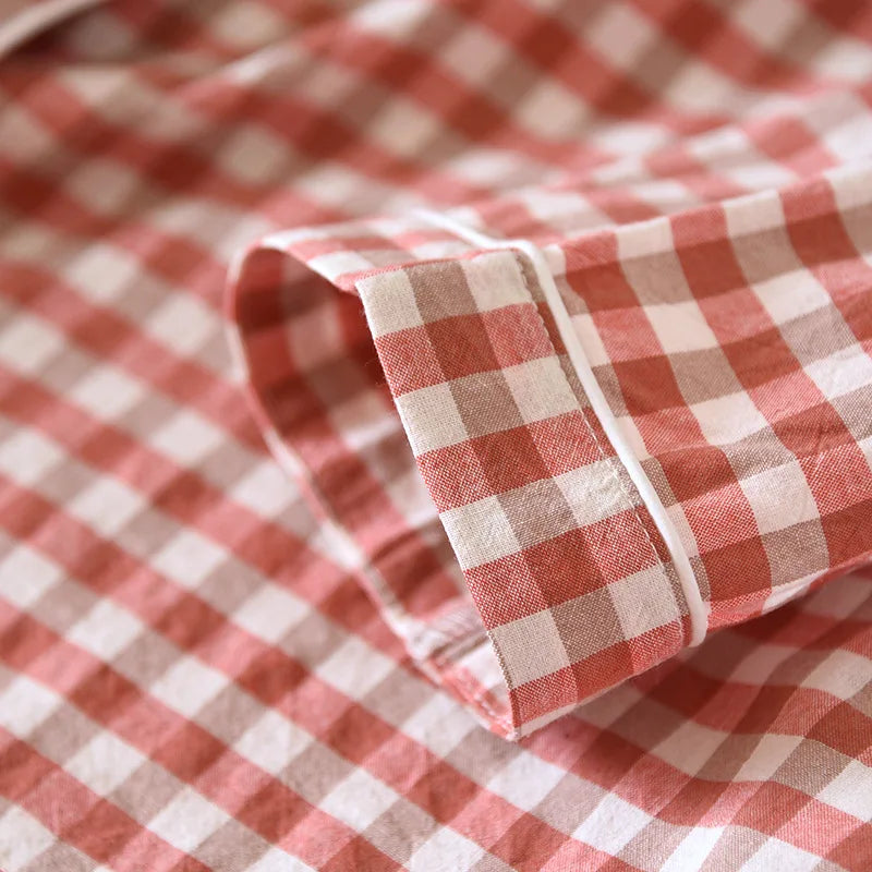 Cotton 100% Plaid Long Sleeve Two Piece Pajama Set
