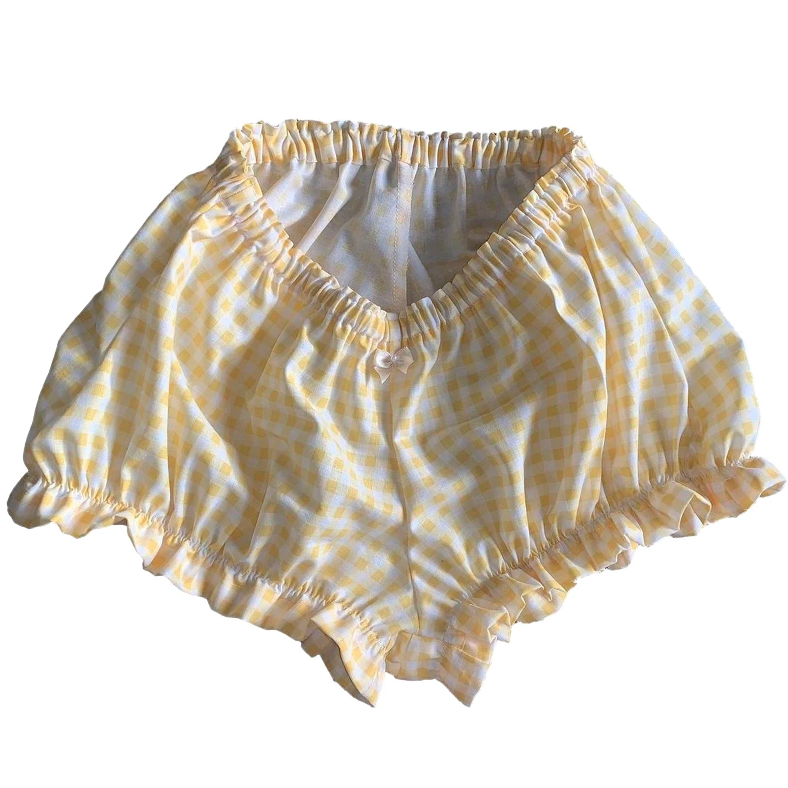Y2K Plaid Pajama Shorts Elastic Band Ruffle Trim Cottage Pajamas Bottoms