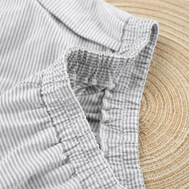 Women's Home Casual Loose Round Neck Pajamas Stripe Set Short Sleeve T-Shirt And Shorts
