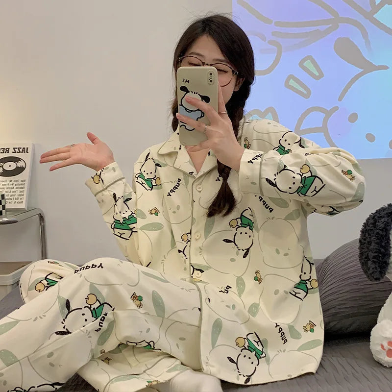 Women's Cardigan Long-sleeved Long Pants Cotton Comfortable Pajamas