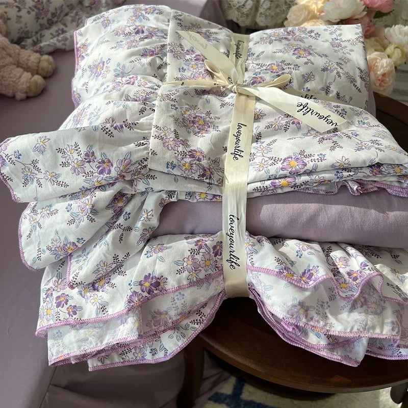 Princess Style Floral Ruffles Bedding Set Skin-friendly Soft Duvet Cover Set Bed Sheet Or Bed Skirt Pillowcases