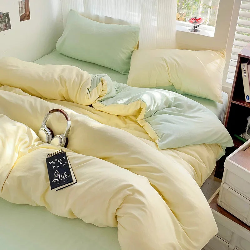 Linen Cotton Bedding Set 4pcs with Sheet Duvet Cover Pillowcases & Bedsheet