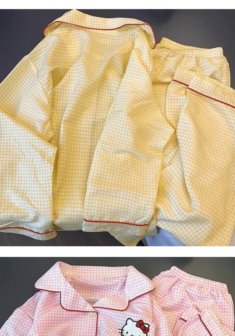 Hello Kitty Kuromi Anime Kawaii Cartoon Loose Sleepwear Pajamas Sets