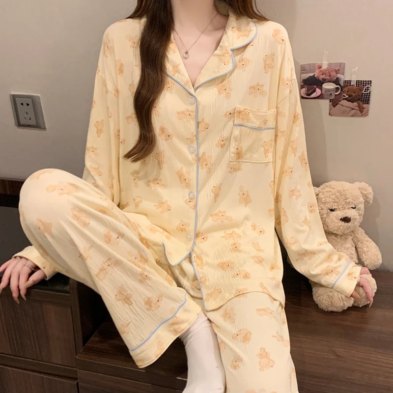 Cutie Long Sleeve Top & Elastic Waist Pants Pajamas Set
