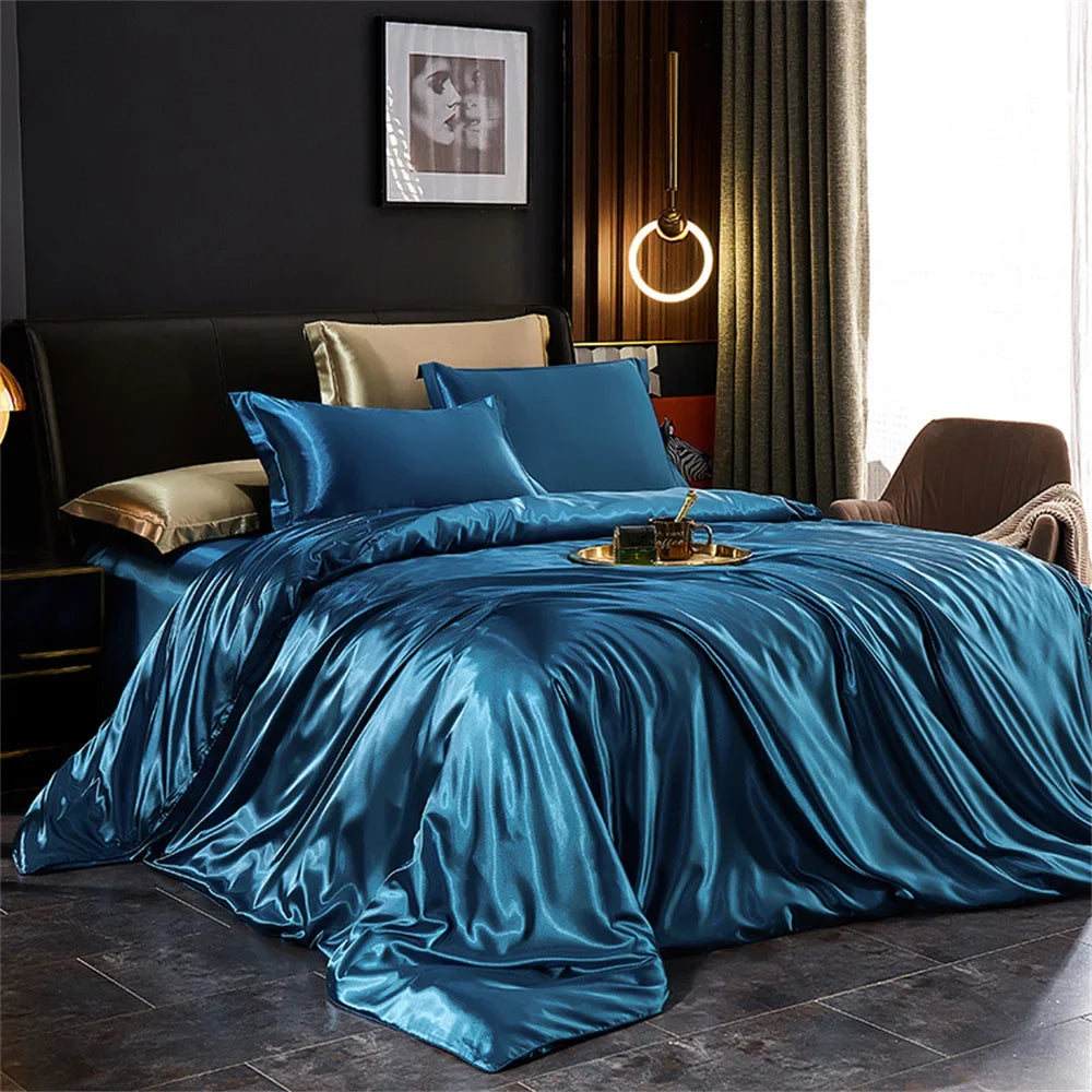 Luxury Silk Bedding Set with Duvet Cover Bed Sheet Pillowcases Satin