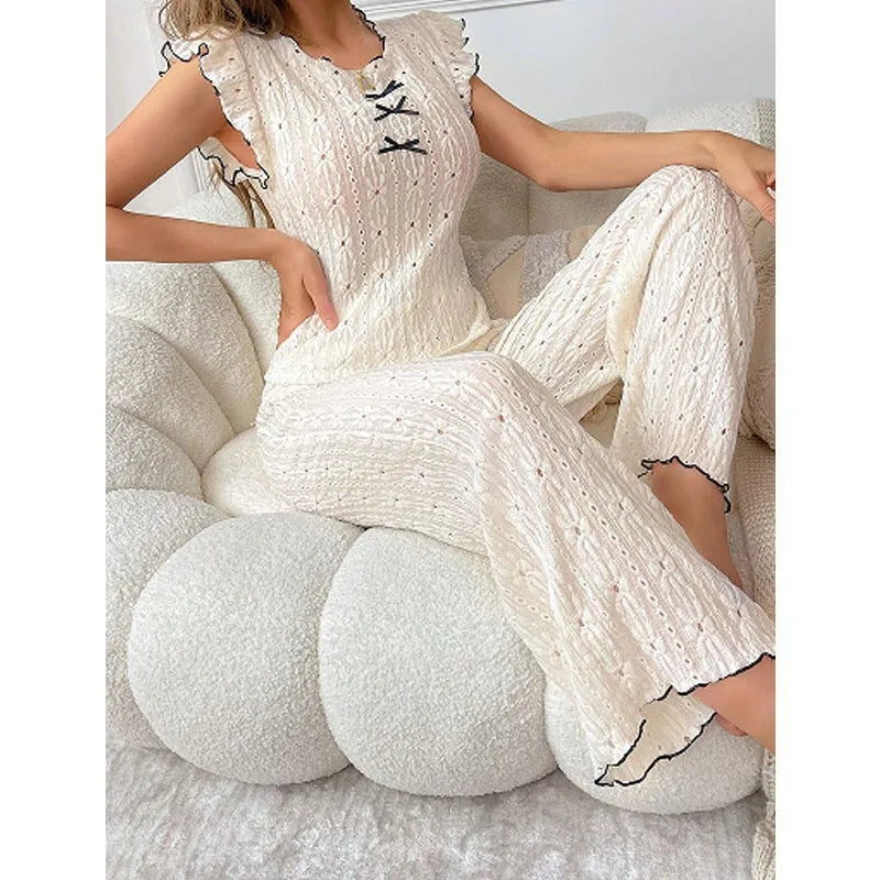 Cute High-end Lace Texture Pajama Set