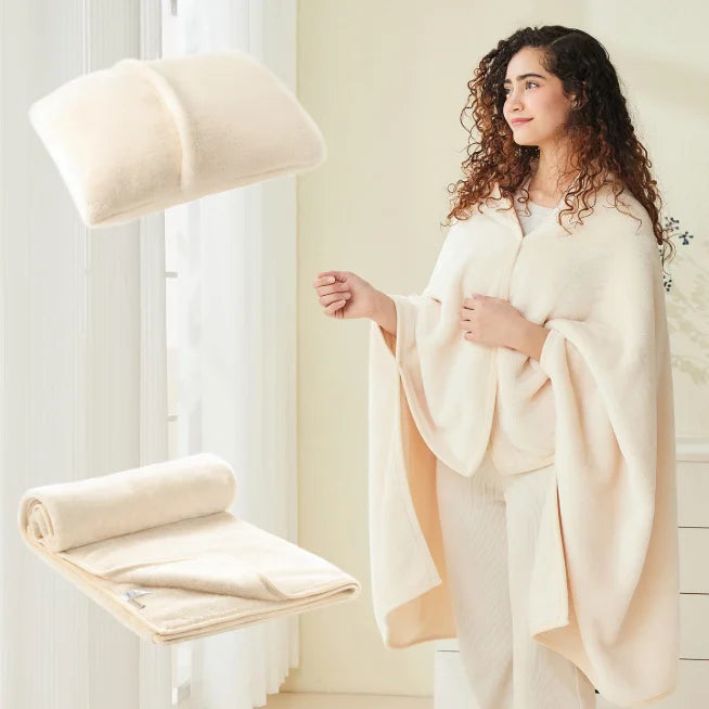 Shawl Blanket Pillow 2-in-1 with Sleeves  Wearable Adult Snuggie Coat Poncho