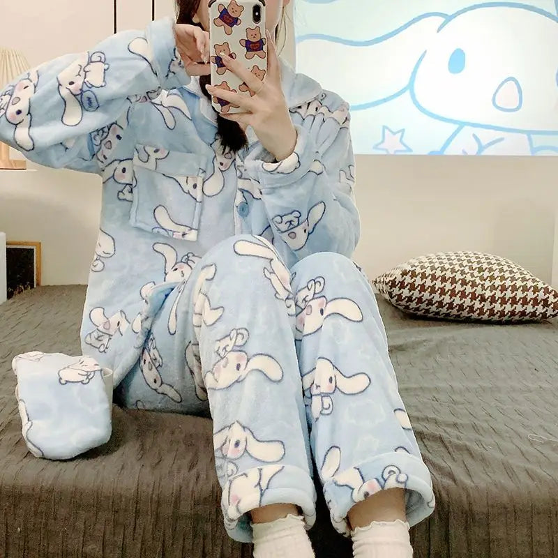 Women's Plush Thermal Flannel Pajama Cozy Warm Long Sleeve Home Loungewear