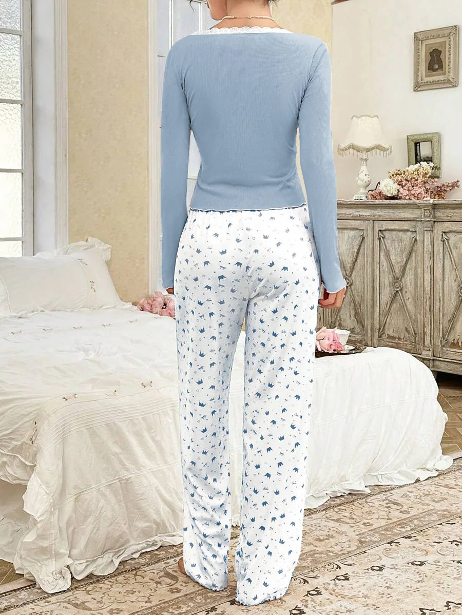 Femme Long Sleeve T-shirt with Long Trouses Set Loungewear