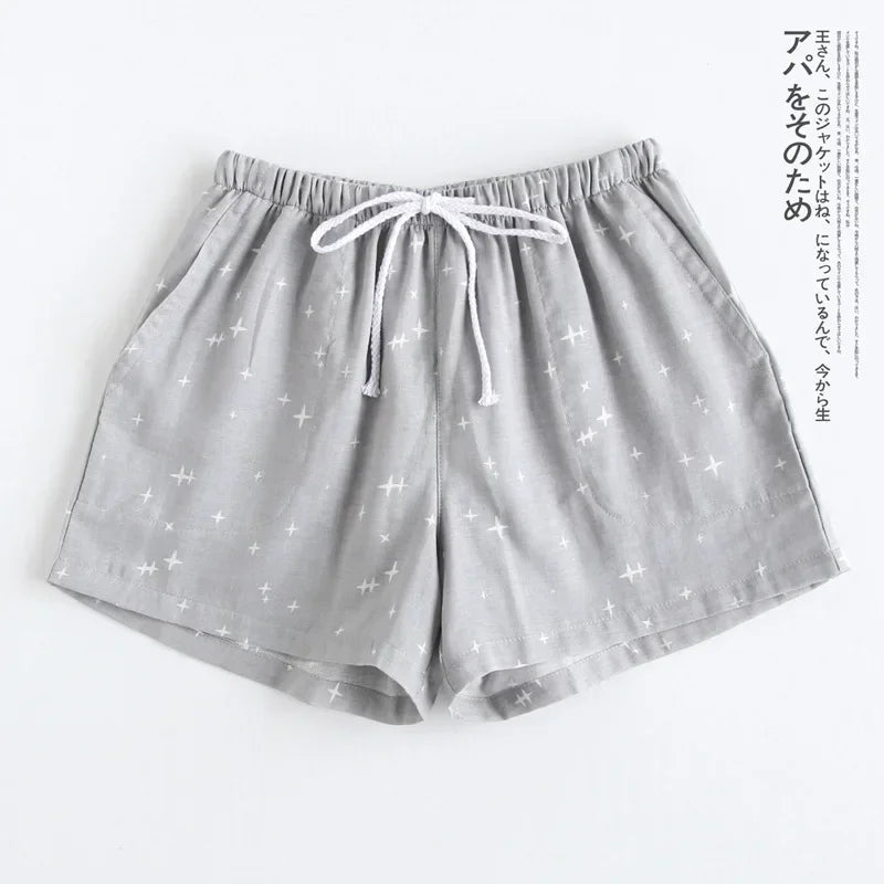 Lattice Style Pure Cotton Gauze Shorts with Simple Elastic Waist