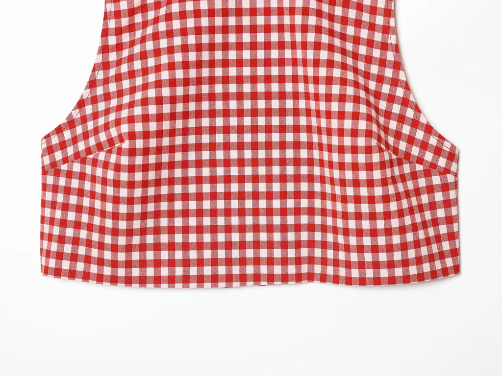 Vintage Red White Plaid 2-Piece Set Collar Zipper Sleeveless Vest+Side Slim Pant