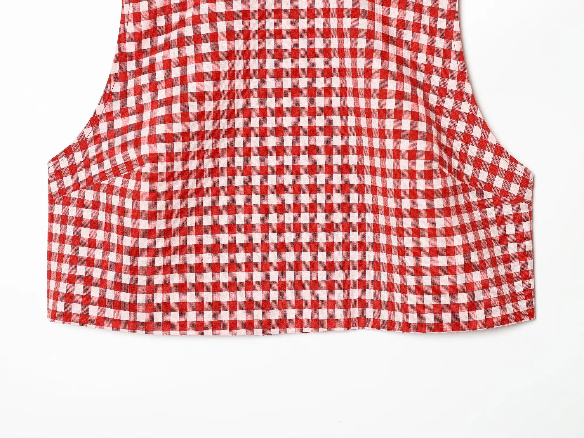 Vintage Red White Plaid 2-Piece Set Collar Zipper Sleeveless Vest+Side Slim Pant