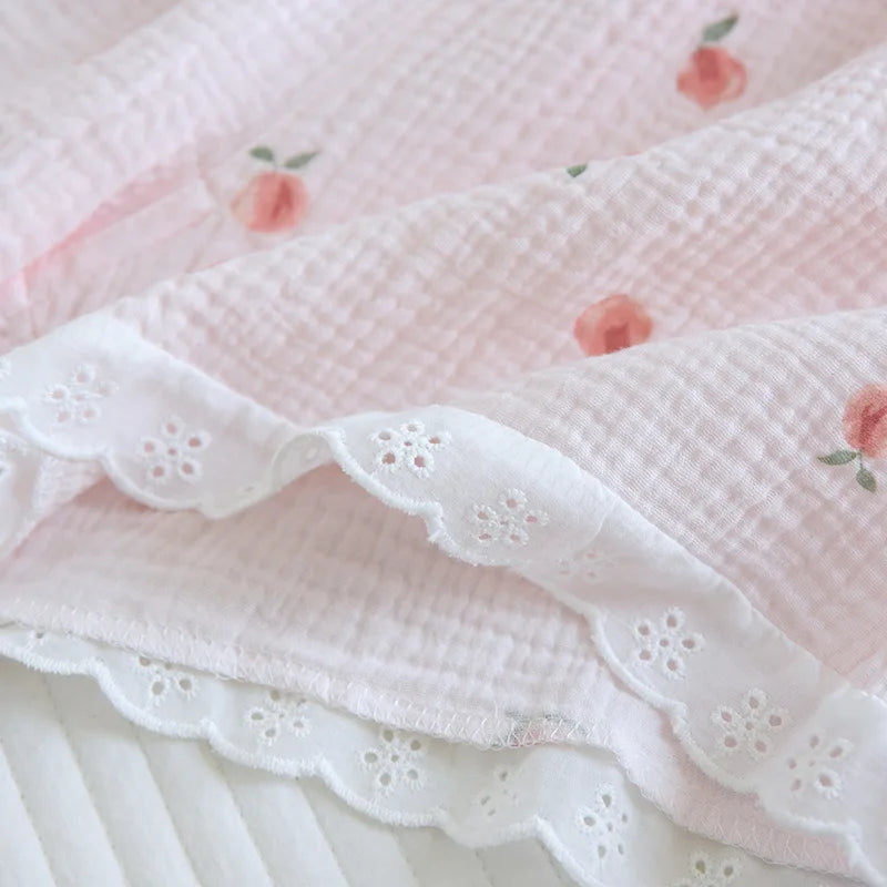 Short-sleeved Short Two-piece Set 100% Cotton Crepe V-neck