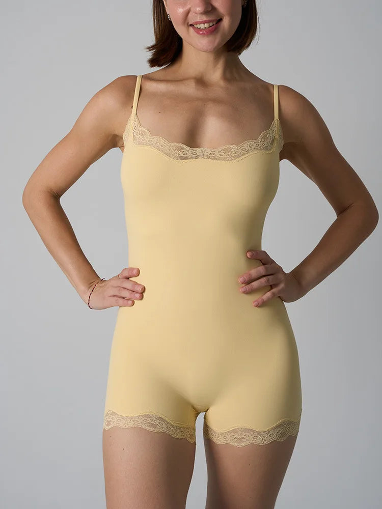 Sexy Lace Patchwork Camisole Square Neck Spaghetti Strap Onesie