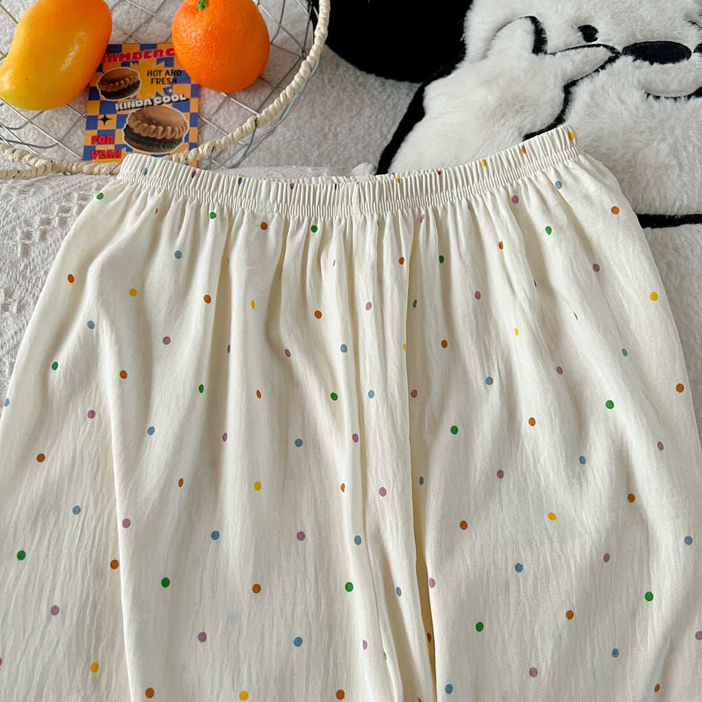 Polka Dot Print Women Pajamas Long 2 Piece Set