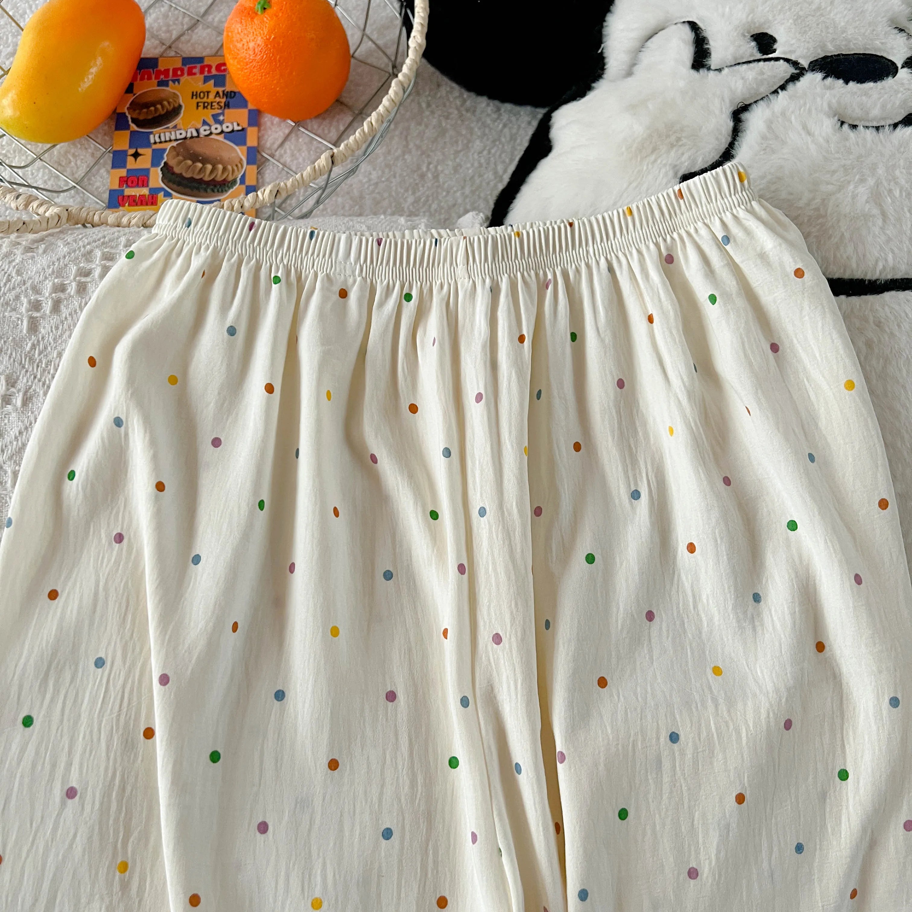 Polka Dot Print Women Pajamas Long 2 Piece Set