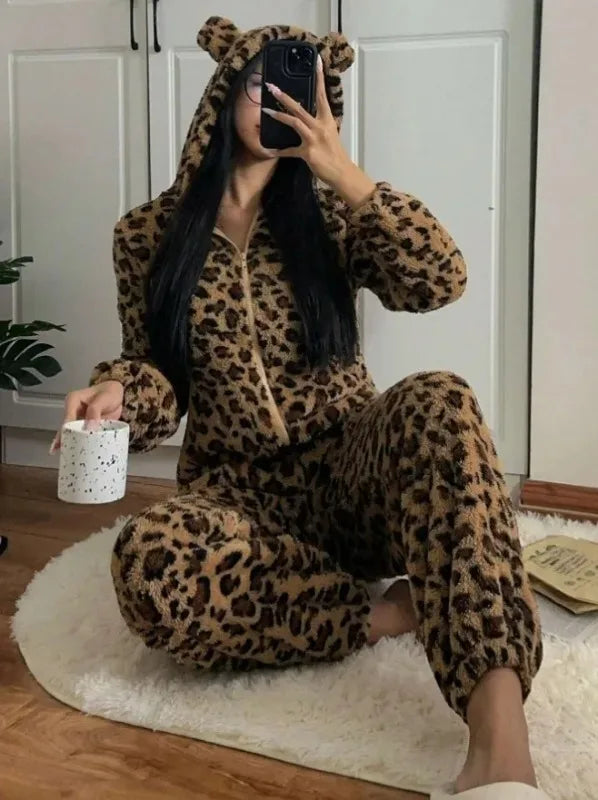 Leopard & Brown Patterned Fleece One-Piece