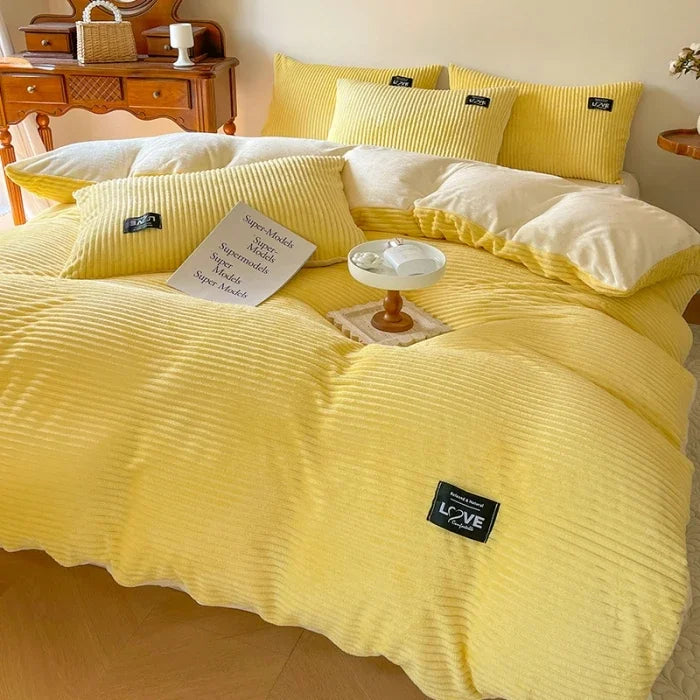 Thick Solid Color Velvet Duvet Cover Warmth Comforter Cover Double Soft Quilt Cover
