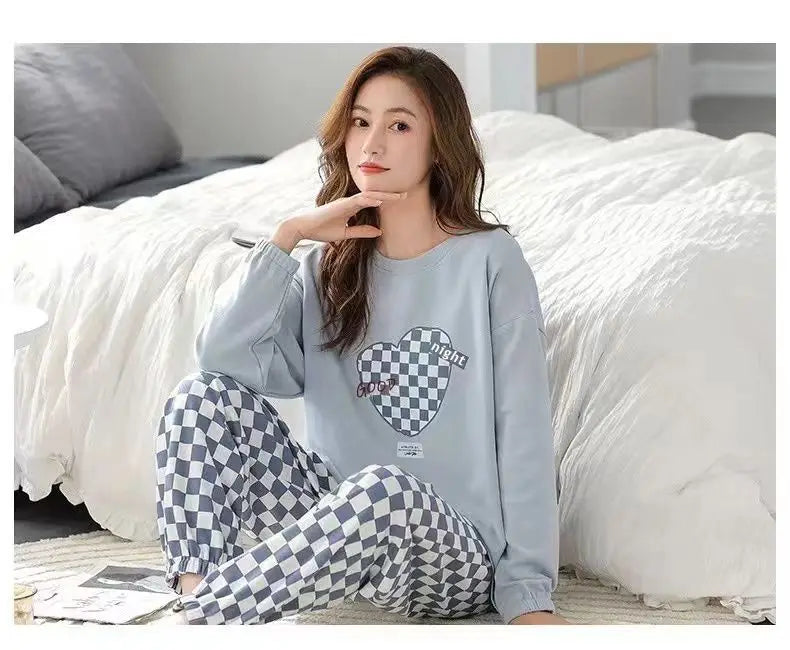 Long-Sleeved Love Plaid Trousers Homewear