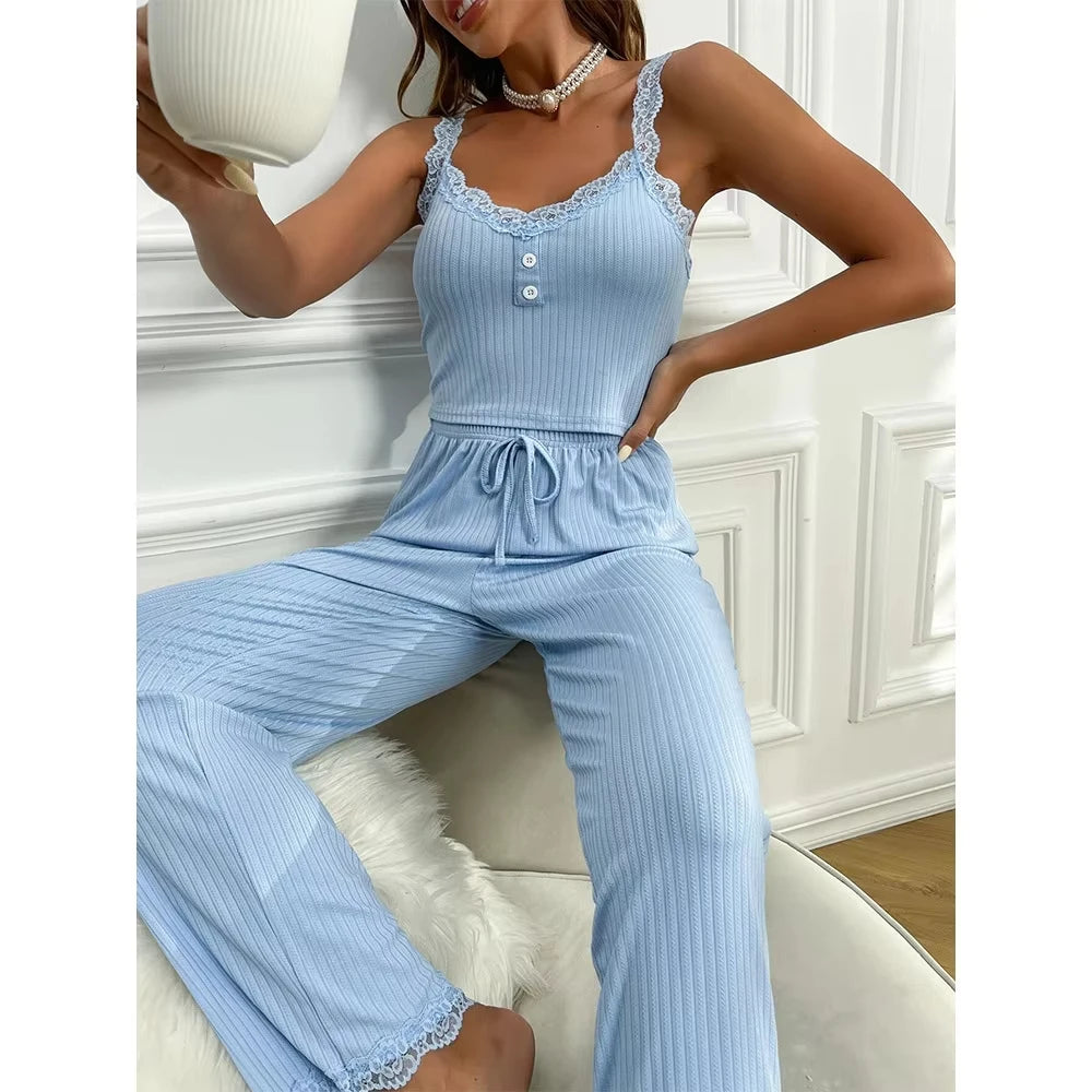 Lace Trim Set Casual Homewear