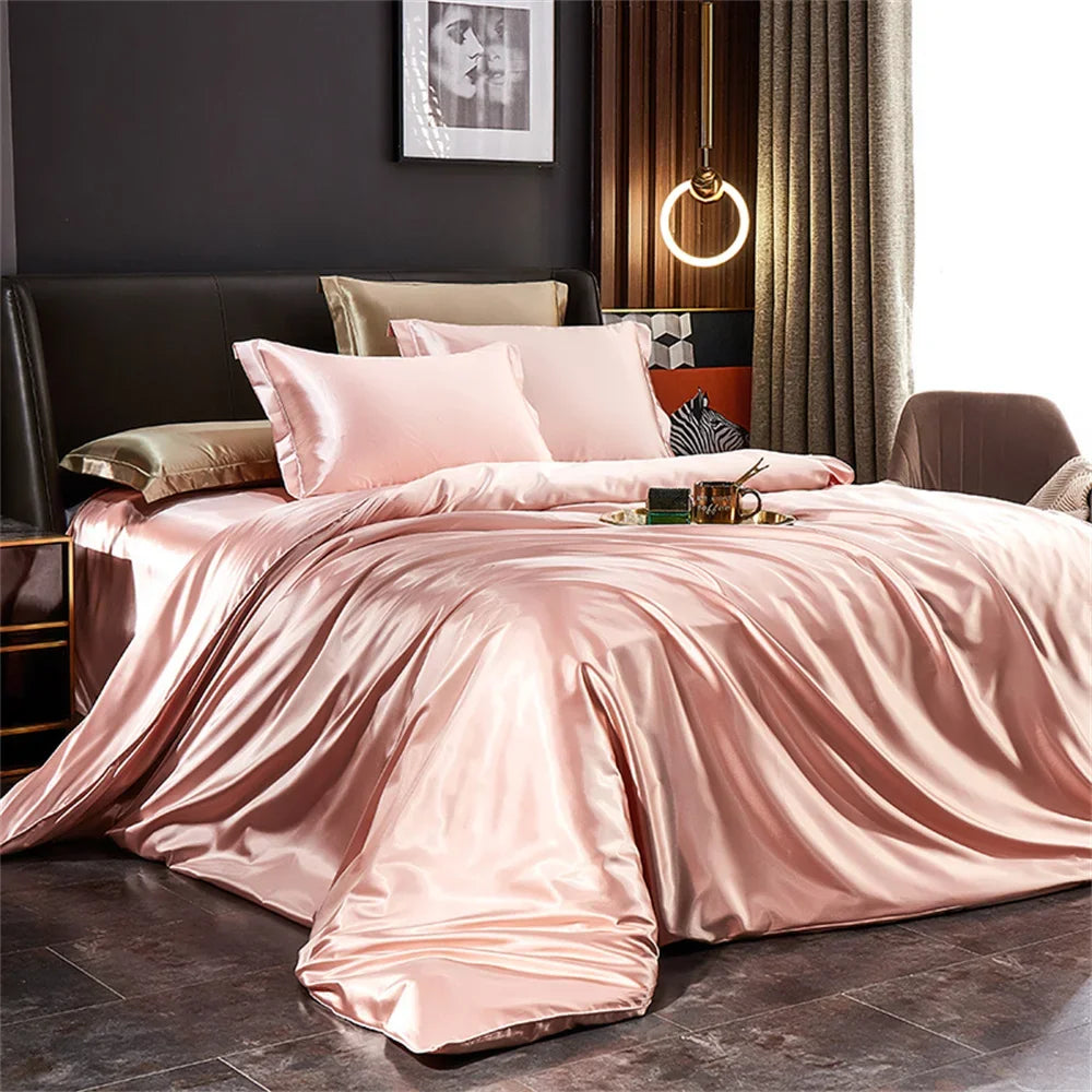 Luxury Silk Bedding Set with Duvet Cover Bed Sheet Pillowcases Satin