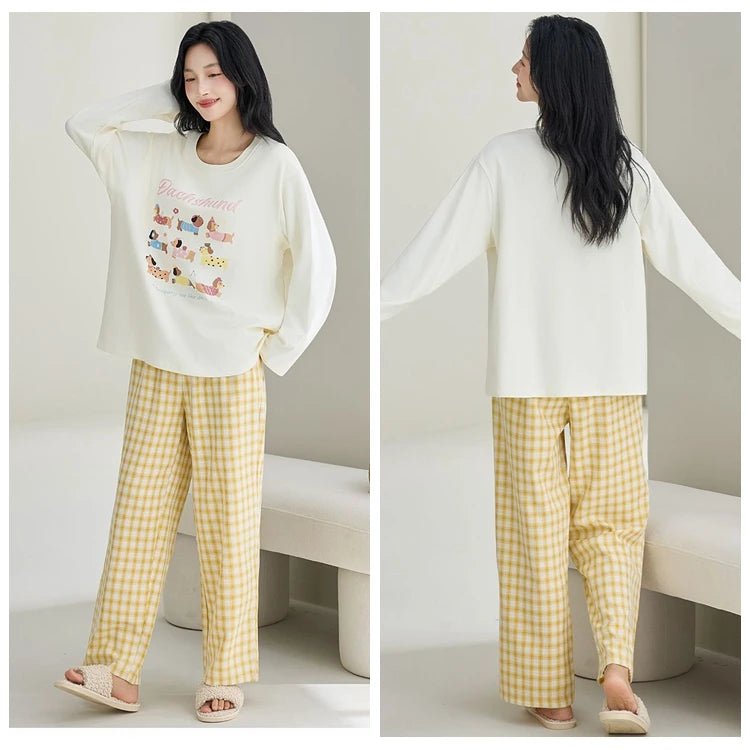 Cute Illustration Cartoon 100% Cotton Pajama Sets