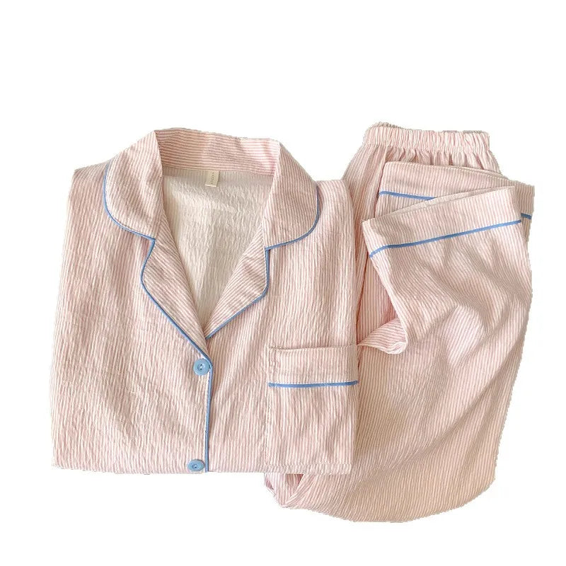 Cloud Soft Cotton ong-Sleeved Top with Long Trousers Sweet and Cute Pajama Set