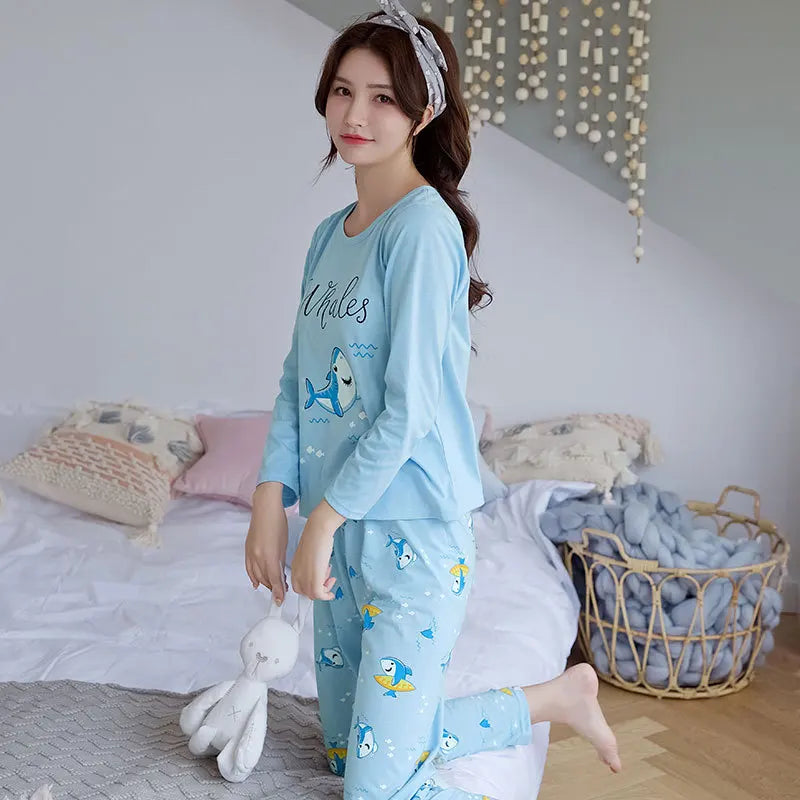 Ladies Variety of Styles Long-sleeved Long Pants Comfortable Pajamas