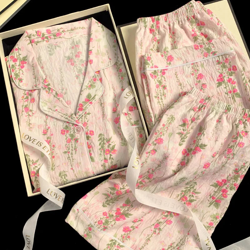 Spring and Summer Sweet and Cute Three-Piece Cloud Cotton Pajamas