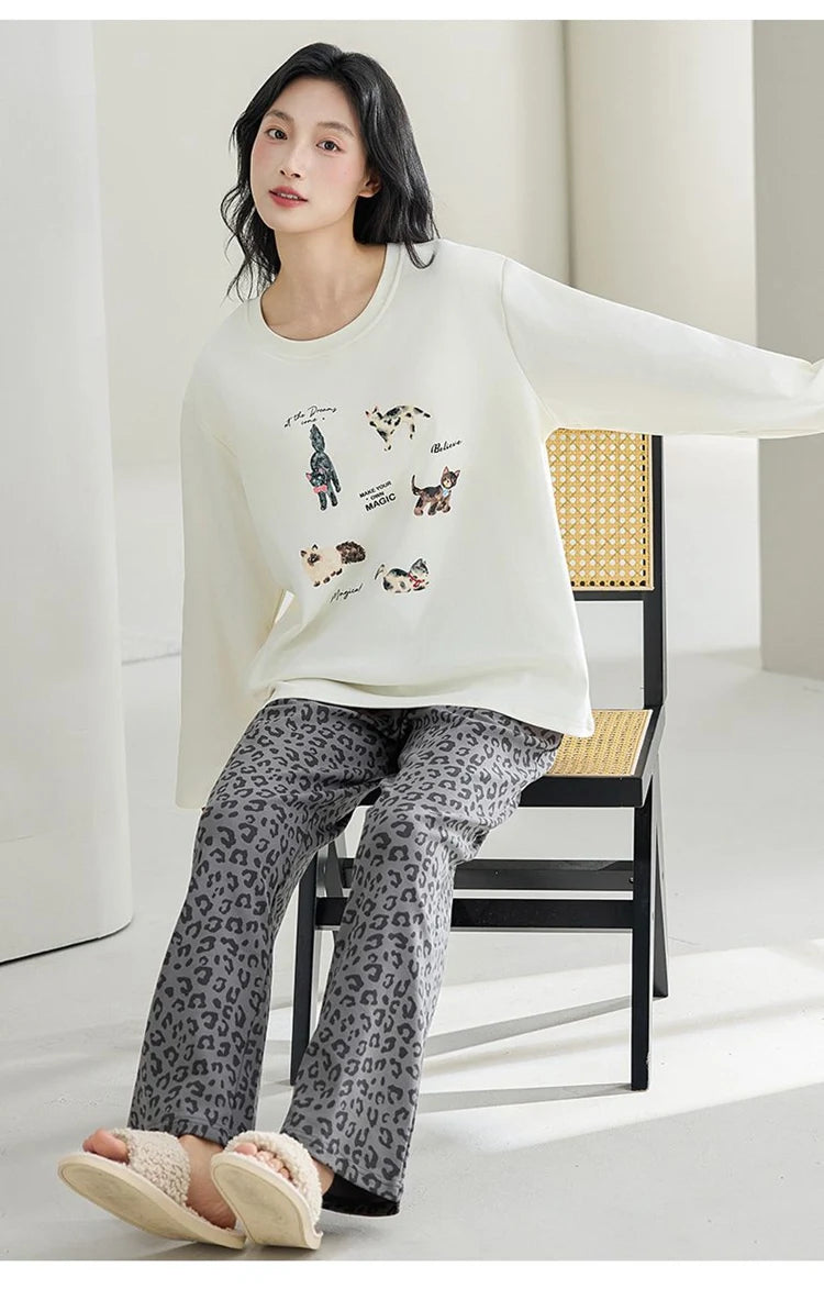 Cute Illustration Cartoon 100% Cotton Pajama Sets