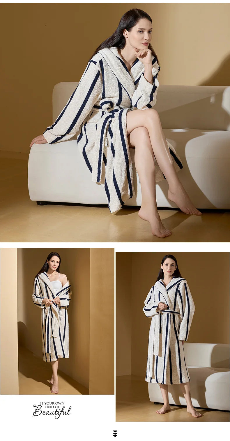 Hooded Robe Thick Coral Fleece Gown with Pocket