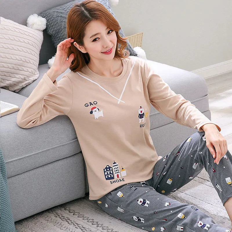 Ladies Variety of Styles Long-sleeved Long Pants Comfortable Pajamas