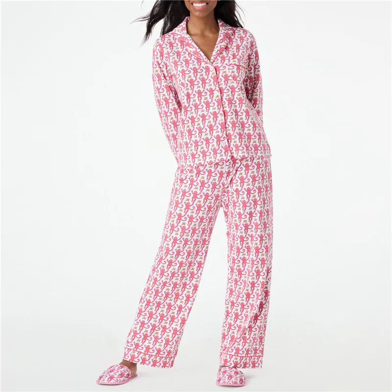 Playful Monkey Preppy Pajama Two-Piece Lounge Set