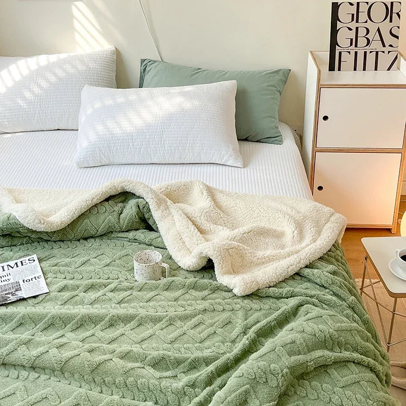 Soft Woolen Blanket for Bedding and Sofa Warm Lamb Velvet Flannel Cover Blanket