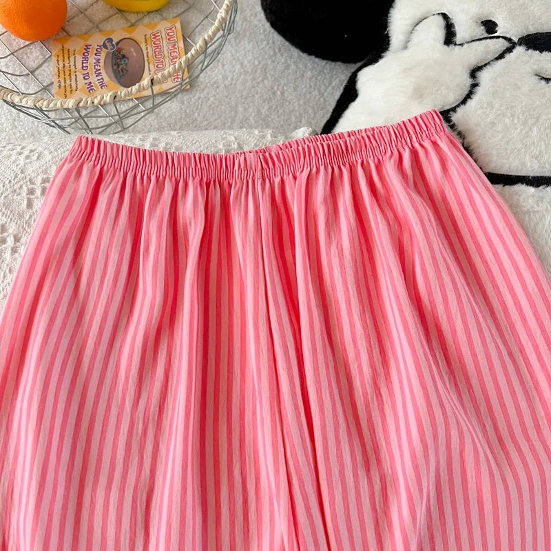 Embroidery Letter Striped Rabbit Print Long Sleepwear Two-piece Women's Pajamas