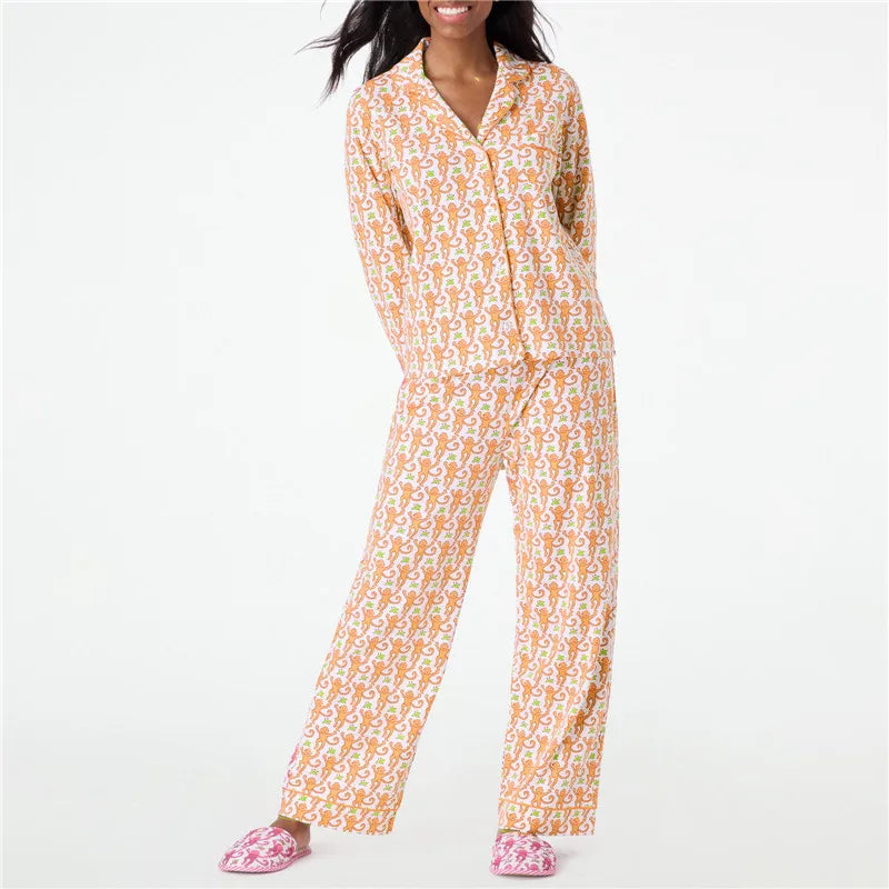 Playful Monkey Preppy Pajama Two-Piece Lounge Set